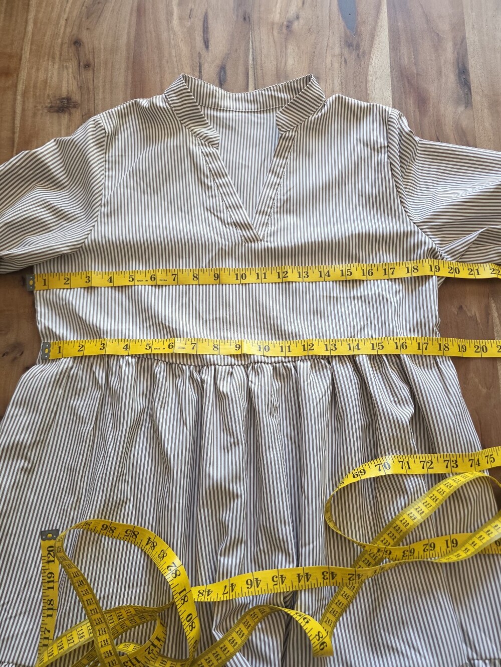 FIMARSTED Prairie-Style Tiered Dress – Beige & White Fine Stripes , Size L - Picture 12 of 13